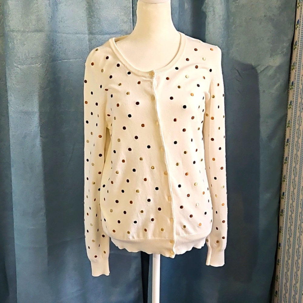 Christina Polka Dot Cardigan Sweater - Size Large - EUC